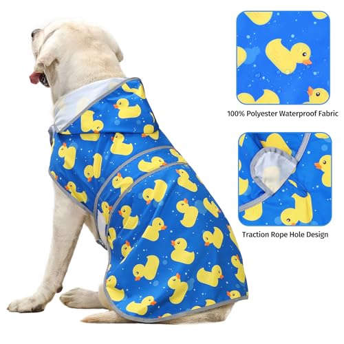 Dog Raincoat for Large Dogs Waterproof Jacket Hooded Rain Coats with Reflective Strips Leash Hole & Poncho Adjustable Fit (ShinyDuck,XL) - color: A. Ducks, size: X-Large
