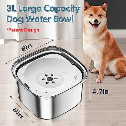 UPSKY 3L Dog Water Bowl 101oz Stainless Steel No Spill Large Capacity Dog Food Water Bowl Slow Water Feeder, Spill Proof Pet Water Dispenser Vehicle Carried Travel Water Bowls - color: J-White