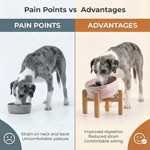 hjn Elevated Ceramic Dog Bowl 15°Slanted Raised Dog Bowl with Bamboo Stand for Small Medium Dogs and Cats, Pet Feeder -7.6-Cup (1800ml)-Marble Pink - color: Marble Pink, size: 7.6Cup