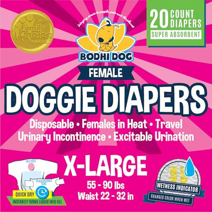 Bodhi Dog Disposable Female Dog Diapers - Super Absorbent Dog Diapers for Female Heat Cycle - Adjustable Fit Pee Wraps for Potty Training, Moisture Control & Wetness Indicator - Extra Large (20 Count) - size: X-Large (Pack of 20)
