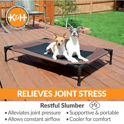 K&H Outdoor Elevated Dog Bed - Cooling Raised Dog Bed for Small & Medium Pets, Breathable Mesh Center Hammock Design, Indoor/Outdoor Washable Cover, Portable Metal Frame, Chocolate, Medium 32x25in