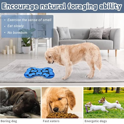 Fhiny Silicone Snuffle Mat for Dogs, Dog Puzzle Feeder Lick Mat with Suction Cups Puppy Slow Feeder Bowl for Dry and Wet Food Interactive Smell Training Encourages Natural Foraging Skill(Blue)