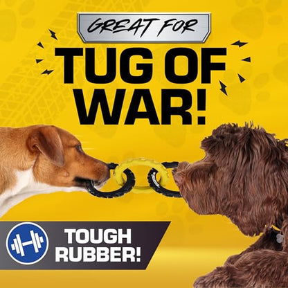 Tonka 3-Ring Tug Outdoor Dog Toy, 10.5 Inch Ring Dog Tug Toy for Medium and Large Breeds, Black/Yellow - size: 10.5 inch Rubber Flex Tread
