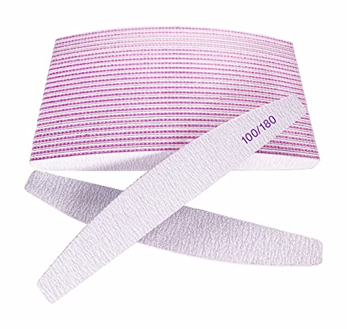 Nail Files (25 Pcs), 100/180 Grit Nail File Emery Board Bulk for Acrylic Nails and Natural Nails, Limas para Unas Acrilicas Profesional Pack Filers for Gel Nail Double Sided Manicure Curved Gray - size: 25 Pcs Halfmoon 100/180 Grit