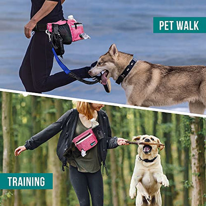 PetAmi Dog Fanny Pack, Treat Pouch for Dog Walking, Training, Built in Poop Bag Dispenser, Water Bottle Holder, Collapsible Bowl, Pet Treat Waist Belt for Hiking, Running, Kibbles (Pink) - color: Pink