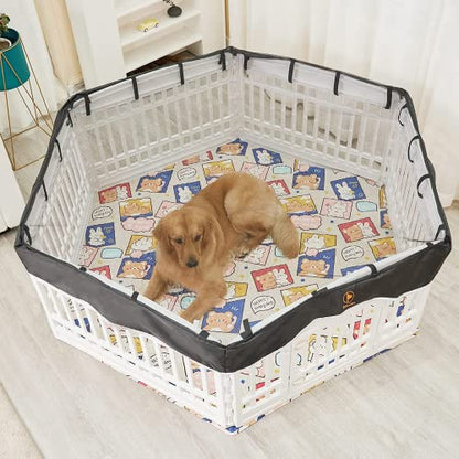 PJYuCien Playpen Top Cover for 36'' Width 6 Panel PlayPen, Black | More Peace of Mind, More Safe, and Reduce Mess, Suitable for Puppy, Duck, and Other Small Animals,Elastic Buckles Connect - style: Black Cover, 36"Width, Black ( Elastic Buckles Connection