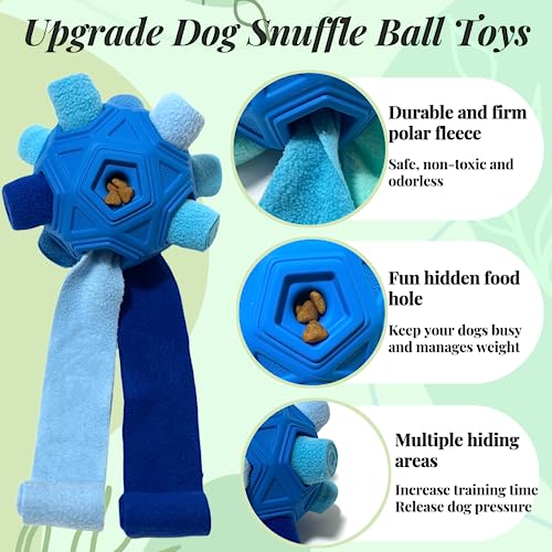 Snuffle Ball for Dog Toys Unbreakable Upgrade Ball Interactive Toy Foraging Snuffle Mat Puppy Treat Dispenser Slow Feeder Dog Puzzle Toys for Small, Medium, Large Pets (Blue) - color: Blue