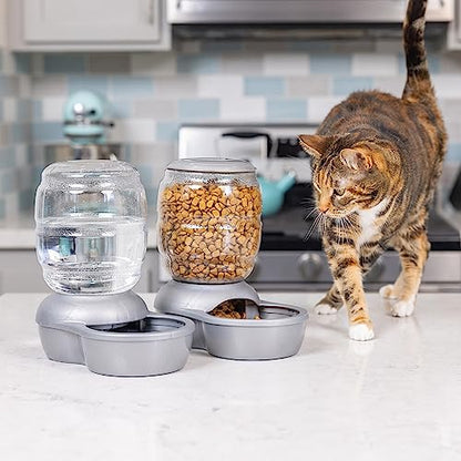 Petmate Replendish Feeder with Automatic Cat and Dog Feeder Grey, 2lb, Made in USA - color: Pearl Silver Grey, size: 2 LB