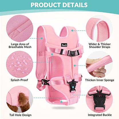 Lukovee Dog Backpack Carrier, Legs Out Easy-fit Dog Front Carrier for Small Medium Dogs, Adjustable Hands Free Dog Chest Carrier for Hiking Cycling (Pink,Medium) - color: Pink