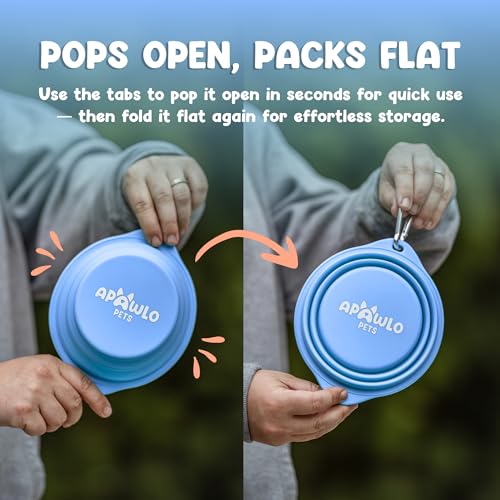 Collapsible Dog Bowl - 800ml/27 oz Portable Silicone Travel Water Bowl for Dogs with Carabiner | Foldable, Dishwasher Safe | Hiking, Camping Dog Essentials & Outdoor Pet Feeding - Blue - color: Blue