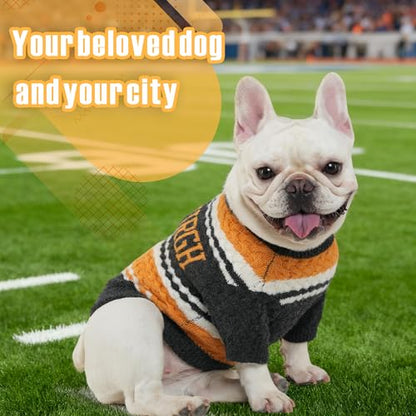 Pittsburgh Small Dog Sweater Football Theme Turtleneck Knit Dog Sweaters for Small Pets Warm Winter Cat Dog Clothes - color: black&yellow, size: Small