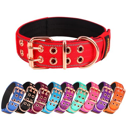 Heavy Duty Tactical Dog Collar with Neoprene Padded and Metal Buckle, Reflective Nylon for Medium to Large Dogs(Red, Medium) - color: Red, size: Medium (Pack of 1)