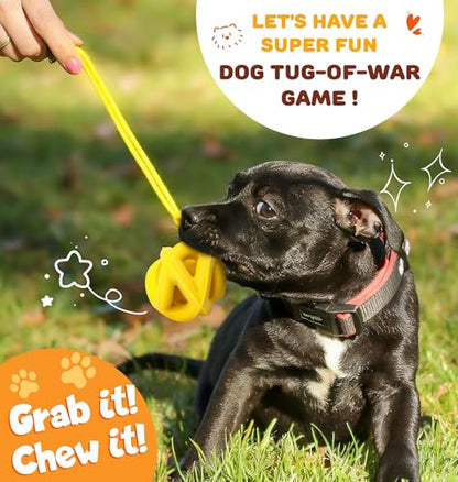 Natural Rubber Indestructible Dog Toys, Durable Dog Chew Toys for Aggressive Chewers - Interactive Dog Toy Balls for Anxiety Relief, Safe for Most Breeds, Fetch Training, 4", Lemon - color: Lemon
