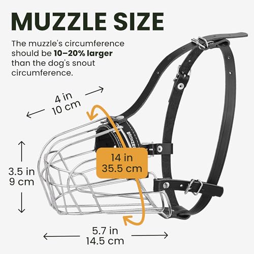 BRONZEDOG Pitbull Dog Muzzle Metal Mask Amstaff Wire Basket Pit Bull Adjustable Leather Straps for Large Dogs (Graphite Metal) - color: Leather, Graphite Metal