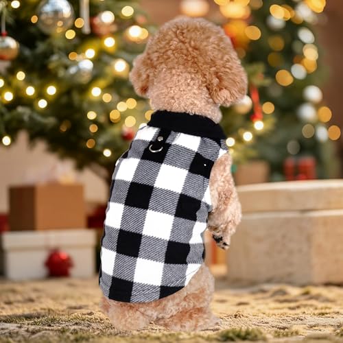 Rbenxia 1 PC Plaid Dog Sweaters with Leash Ring Soft Fleece Vest Dogs Pullover Warm Jacket Pet Dogs Clothes Winter Dog Outfits for Small Puppy Cat Pets (Black and White, Medium) - color: Black and White, size: Medium