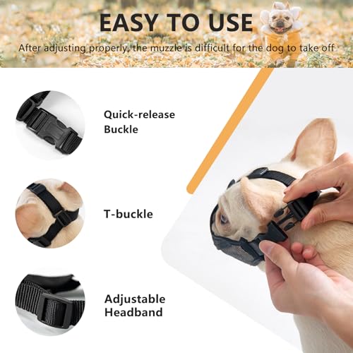 French Bulldog Muzzle with Soft Mesh, Open Eye Hole Bulldog Muzzle for Clear Vision, Anti-Biting Chewing Barking, Comfort Fit for Small Medium Dogs(S,Black) - size: S