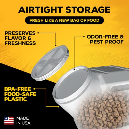 Vittles Vault Traditional Pet Food Storage Container For Dog Kibbles/Bird Seed/Oatmeal/Rice/Flour/Cereal, BPA Free Plastic, Sealed Airtight For Cat Food, Up To 30 lb, Made in USA, With Scoop, Gray - size: 30 Pounds