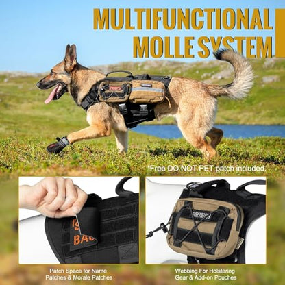 OneTigris Tactical Large Dog Harness, 5X Metal Buckled No Pull Service Dog Harness Vest with Hook & Loop Panels, Military Heavy Duty Dog Vest for Walking Hiking Training - color: Black, size: XL