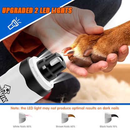 VIWIK Dog Nail Trimmers with Light, Cat Dog Nail Clippers, Dog Nail Grinder Quiet for Large Medium Small Dogs Paw & Cats Claw, Electric 2-Speed Pet Toenail Grooming Supplies, Gifts for Dog Lovers. - color: White+Blue