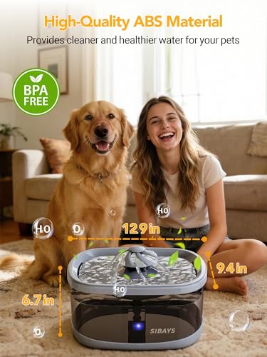 SIBAYS 9.5L Dog Water Fountain for Large Dogs, 2.5Gal Large Capacity Pet Water Fountain with 3 Flow Modes and LED Light, Automatic Ultra Quiet Dog Water Bowl Dispenser, Easy to Clean (FS82, Grey) - color: Grey