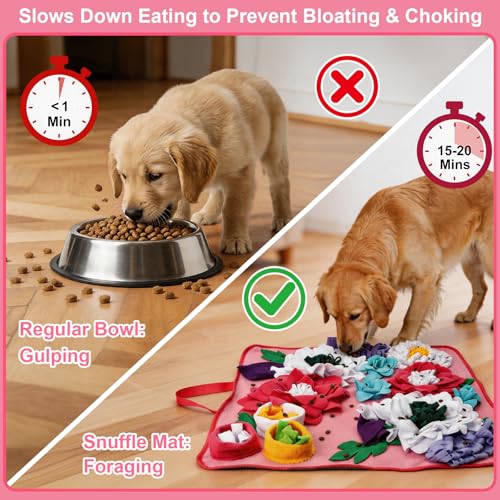 Vextronic Snuffle Mat for Dogs, Large Breed Slow Feeder Interactive Toy | 25x25-inch washable mat. Sparks natural foraging. Eases anxiety. Slows gulping at meals. Fits small to large pets. Pink. - color: Pink
