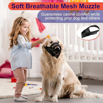 Breathable Dog Muzzle, Soft Mesh, XXL | Large Medium Small Dogs, Reflective Straps, Prevents Biting Chewing Scavenging, Allows Drinking - size: XXL