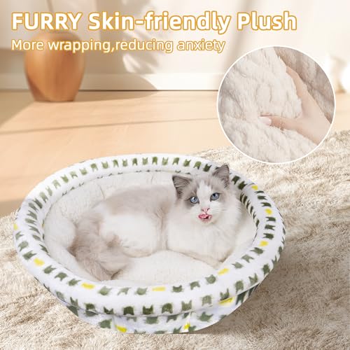 AIWIKIDE Super Soft Small Dog & Cat Bed, Anti-Anxiety Puppy Cuddler, Cozy Round Fluffy Plush Pet Bed, Machine Washable Faux Fur Donut Cuddler - color: Beige