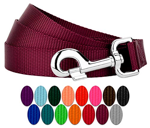 Country Brook Petz - Vibrant 17 Color Selection - Heavyduty Doublehandle Nylon Leash (6 Foot, 3/4 Inch Wide, Burgundy) - color: Burgundy