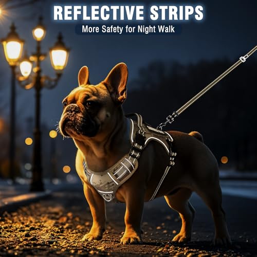 Tactical Dog Harness and Leash Set Medium Sized Dog,Heavy Duty No Pull Service Dog Vest and 10 Patches with Dog Seat Belt,Reflective Adjustable Pet Harness for Training Walking Hiking Camo M - color: Desert Camo, size: Medium