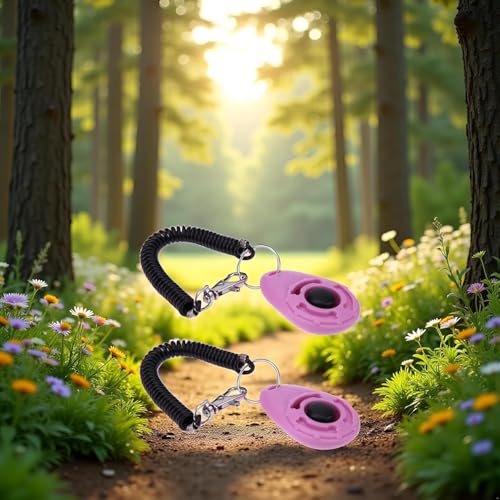 2Pcs Pink Dog Clicker for Training Easy to Use with Button Dog Training Accessories Strong and Long-Lasting, Training and Behavior Aids