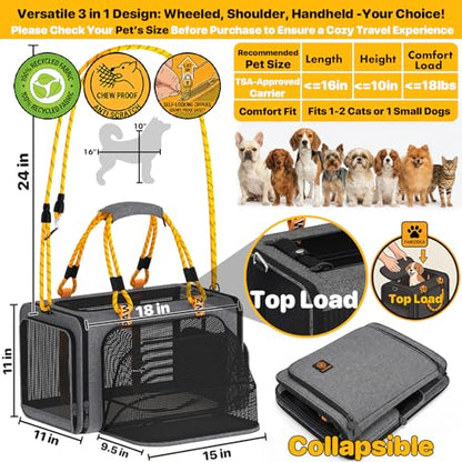 PAWZIDEA Expandable Pet Carrier Airline Approved, 18"×11"×11" Small Dog Carriers, Collapsible Top-Load Cat Carrier for 2 Cats Under Seat, Soft-Sided Puppy & Animal Travel Bag, ID Card, Up to 15lbs - color: Mid-Hemp Gray, size: 18.0"L x 11.0"W x 11.0"H
