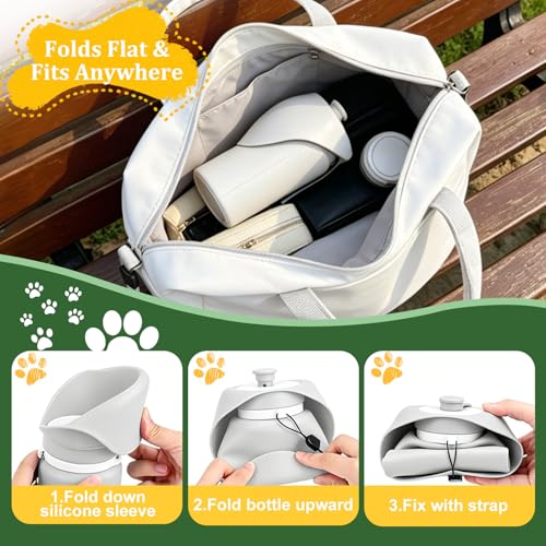 2 in 1 Foldable Dog Water Bottle, Leakproof Portable Pet Dispenser, Water Bottle Dog Bowl, Collapsible Food Grade Silicone Puppy Bottles, Lightweight Foldable for Travel Walking Caming (Grey) - color: Grey