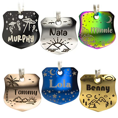 Personalized Dog Tag with 5 Lines of Custom Deep Engraved Durable Stainless Steel Pet ID Name Tag Designer Regular Size Badge - size: Regular, style: Badge