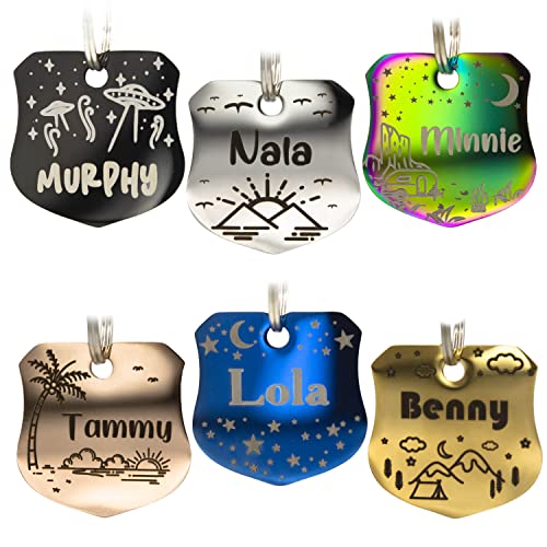 Personalized Dog Tag with 5 Lines of Custom Deep Engraved Durable Stainless Steel Pet ID Name Tag Designer Regular Size Badge - size: Regular, style: Badge