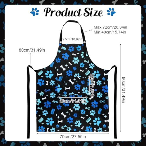 Dog Grooming Waterproof Apron with 2 Pockets, Cute Animals Puppy Dog Pets Apron - style: Blue Dog Paw