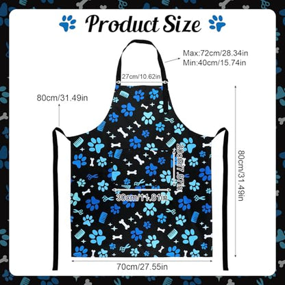 Dog Grooming Waterproof Apron with 2 Pockets, Cute Animals Puppy Dog Pets Apron - style: Blue Dog Paw