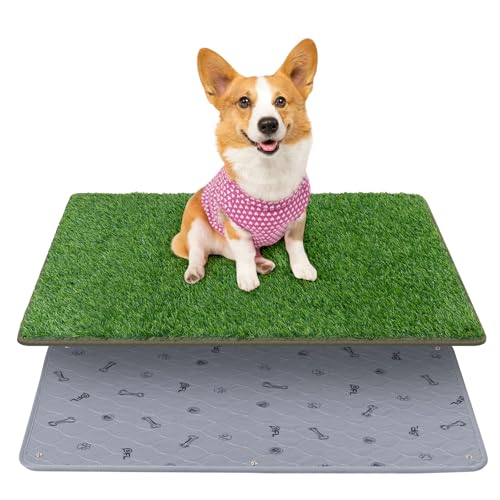 Dog Grass Mat with Pee Pad, Small Dog Litter Box Indoor Artificial Turf Grass Puppy Potty Training Pads Doggies Washable Reusable Pads Leakproof Pee on Outdoor Patio Balcony Apartment(18x30'') - color: Floral, size: 18''x30''