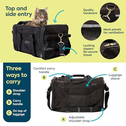 Sherpa Delta Airlines Travel Pet Carrier, Airline Approved & Guaranteed On Board - Black, Medium - size: 18.0"L x 11.0"W x 10.5"H, style: Delta Airlines Pet Carrier