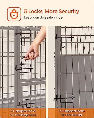 Feandrea 48 Inch Heavy Duty Dog Crate, Metal Escape Proof Dog Kennel with Double Doors and Convenient Feeding Door, Removable Tray, Easy to Clean, XXL Dog Crate for Large and Medium Dogs, Black - size: 48.0"L x 29.3"W x 31.7"H