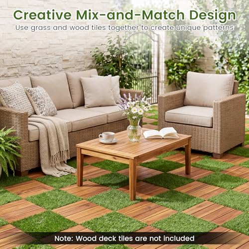 Giantex Artificial Grass Interlocking Deck Tiles, 30 PCS Fake Turf Flooring with Drainage Base, Snap-Together Outdoor Grass Tiles for Patio, Balcony, Poolside, Dog Potty Area & Indoor Outdoor Decor