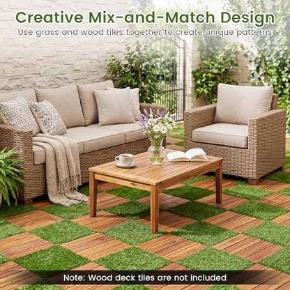 Giantex Artificial Grass Interlocking Deck Tiles, 30 PCS Fake Turf Flooring with Drainage Base, Snap-Together Outdoor Grass Tiles for Patio, Balcony, Poolside, Dog Potty Area & Indoor Outdoor Decor