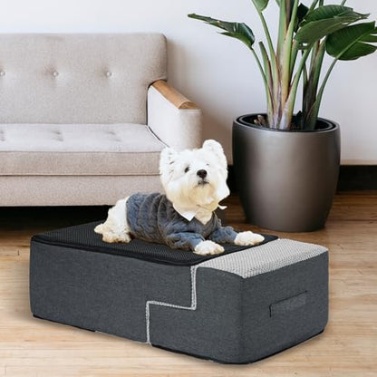 Dog Stairs for Couch Sofa and Bed, 4-Step Foam Pet Stairs 18 Inch H, Dog Steps for Small Dogs Cats Puppies, High-Density Foam Pet Ladder with Washable Cover Non-Slip Bottom, Gray - color: 4-Steps Gray