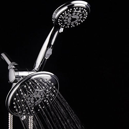30-Setting Ultra-Luxury 6 inch Rainfall Shower Head & Handheld 3-way Combo with Water Saving Pause Switch and Stainless Steel Hose/Enjoy Separately or Together! Premium All Chrome Finish - color: Chrome Face