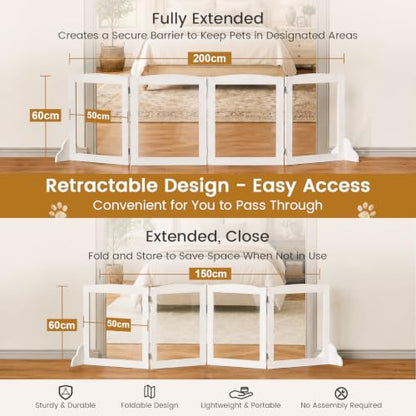 Snughome Clear Freestanding Dog Gate Indoor, 23.62’’H Acrylic Transparent Pet Gate for Dogs & Puppies, Foldable No Drill Pet Barrier, Adjustable Room Divider Fence for Doorway, Stairs, 4 Panel - size: 4 Panel-23.62" H