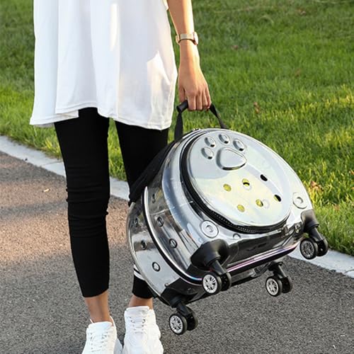 Pet Trolley Case with Clear Ventilation Holes & Silent Wheels – 2-in-1 Rolling Pet Backpack Carrier for Cats Dogs, Portable Travel Suitcase, Airline Approved, Lightweight Black - color: Black