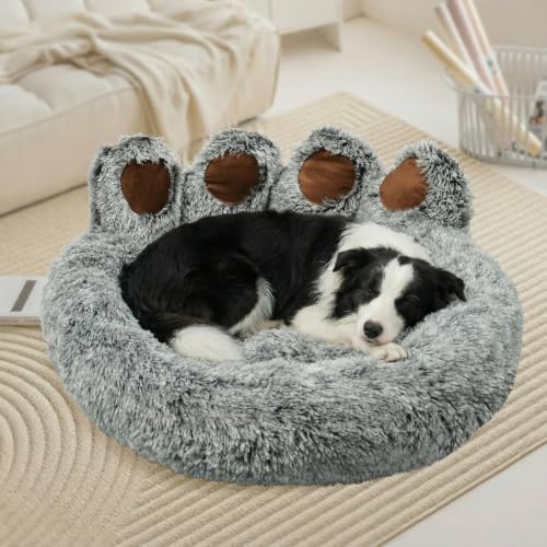 Round Plush Calming Donut Dog & Cat Bed | Calming Design, Donut Shape - color: Grey, size: XX-Large