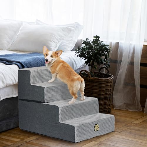 Dog Stairs for Couch Sofa and Bed, 4-Step Foam Pet Stairs 18 Inch H, Dog Steps for Small Dogs Cats Puppies, High-Density Foam Pet Ladder with Washable Cover Non-Slip Bottom, Gray - color: 4-Steps Gray