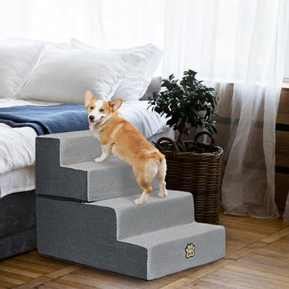 Dog Stairs for Couch Sofa and Bed, 4-Step Foam Pet Stairs 18 Inch H, Dog Steps for Small Dogs Cats Puppies, High-Density Foam Pet Ladder with Washable Cover Non-Slip Bottom, Gray - color: 4-Steps Gray