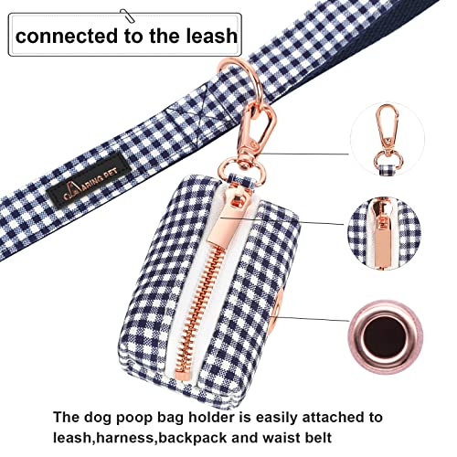 ARING PET Dog Waste Bag Dispenser, Cotton Doggy Poop Bags Holders Attach to Any Leashes, Portable Washable flamingo Pet Waste Pouch Dispenser with Metal Zipper - color: B:navyplaid