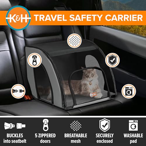 K&H Pet Products Enclosed Dog Cat Car Seat, Travel Safety Carrier for Pets, Dog Travel Car Seat, Soft-Sided Covered Cat Carrier, Washable Pad, Multiple Entrances, Mesh Windows - Small 17 X 16 X 15in - size: 17.0"L x 16.0"W x 15.0"H